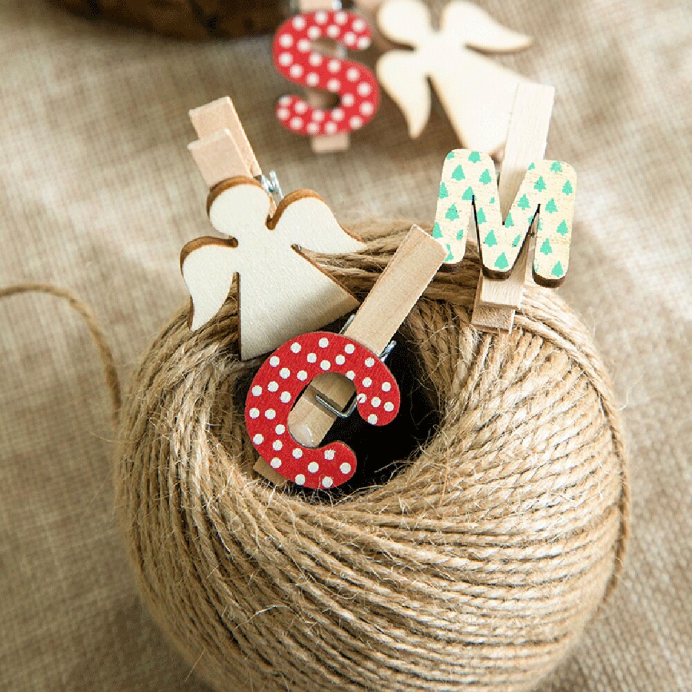 16pcs/set Merry Christmas Clips Mini Spring Wood Clips Clothes Photo Paper Peg Pin Clothespin Craft Clips Party Home Decoration