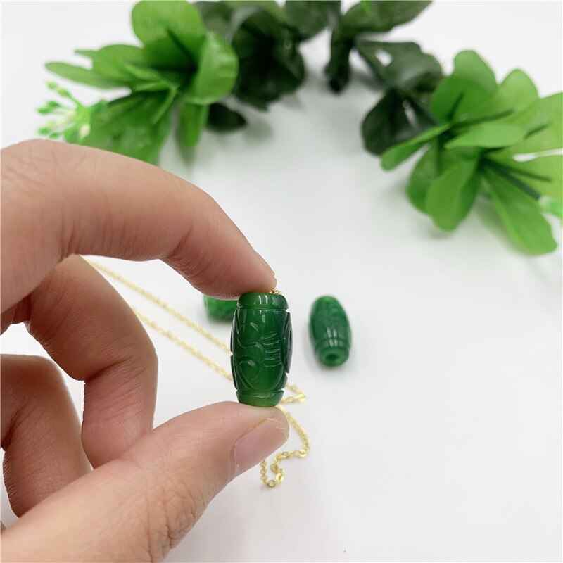 Collier en Jade vert naturel 20MM, 1 pièce, perles Ruyi sculptées à la main, pendentif, bijoux amulette à la , pour femmes, corde gratuite,