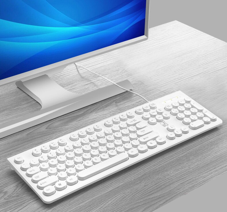 Keyboard Wired Office Keyboard, 104 Keys USB Ergonomic Wrist Rest Keyboard for Windows PC Gamer Desktop, Computer (Black/White)