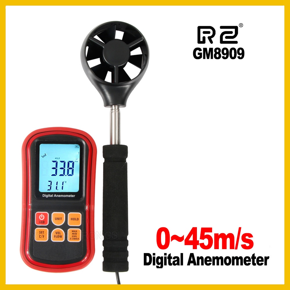 Digital Anemometer wind speed meter anemometer CFM/CMM GM8909 Air Flow instrument Gauge Temperature LCD Display