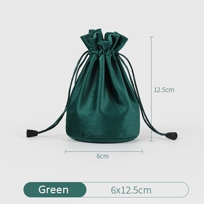 20pcs/lot 6x12.5cm Black/Purple/Brown/Grey/Green Round Bottom Sweet Candy Pouch Silk Velvet Drawstring Bags Wedding Favors: 6x12.5cm Green