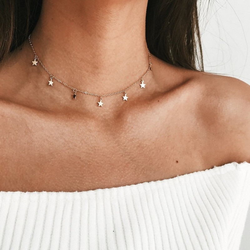 Gouden Kleur Ketting Kwast Ster Choker Ketting Voor Vrouwen Boho Chocker Ketting Hangers Op Hals Collier Femme Sieraden