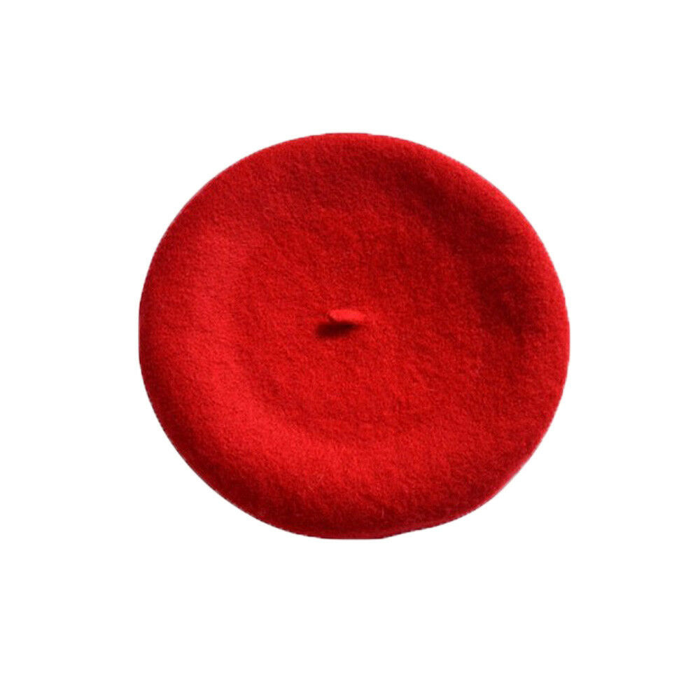 Boina de lana de imitación para mujer y niña, gorro cálido de artista francés, gorro plano Kawaii, en rojo, negro, Morado, beige y naranja, para invierno: Rojo