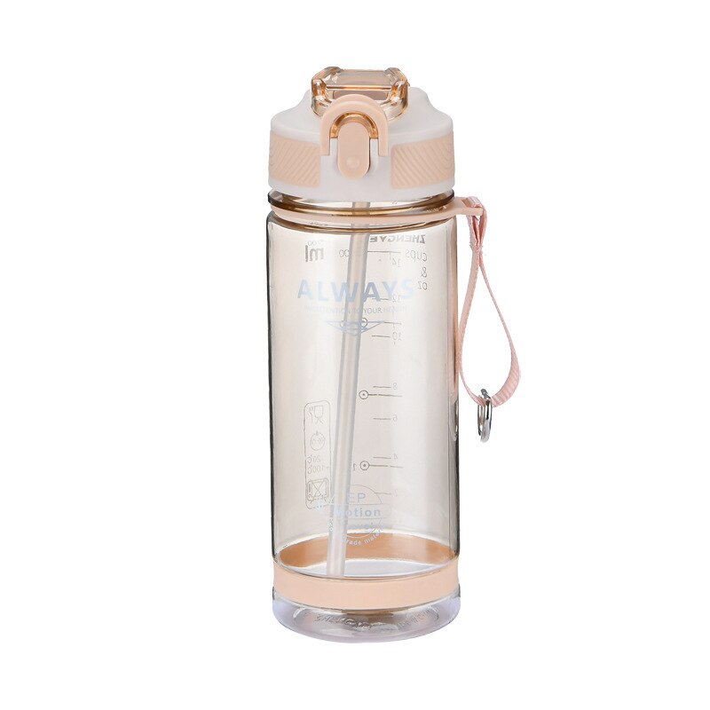 800ml sportvattenflaskor med sugrör för camping vandring utomhus plast transparent bpa gratis flaska för män drinkware: Brun