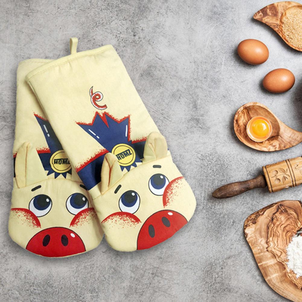 Gants de cuisine en coton imprimé cochon jaune antidérapant, 1 pièce, mignons, nordique, pour micro-ondes, cuisson BBQ, maniques de four