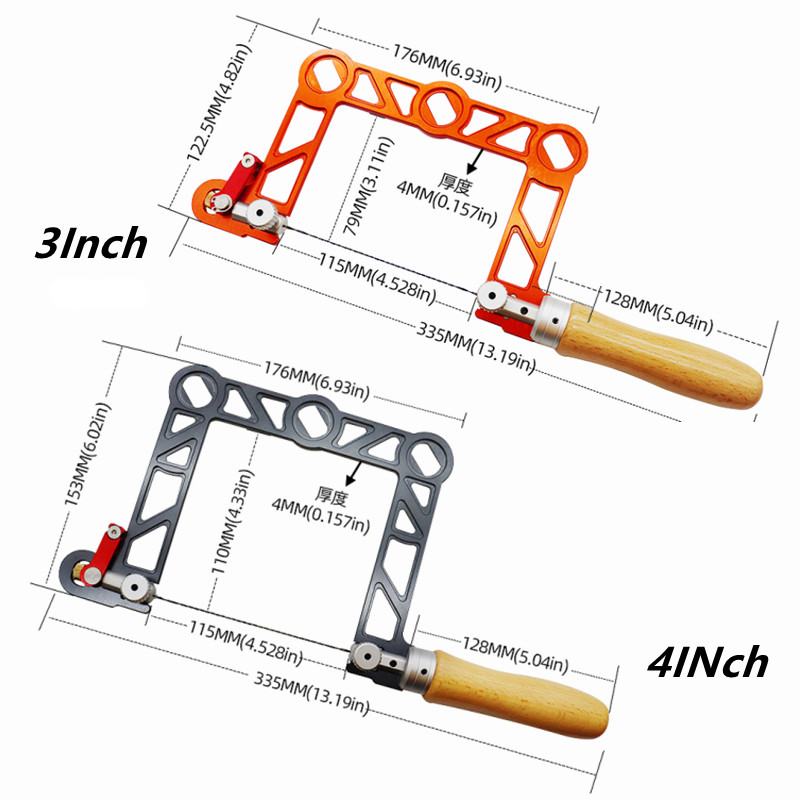 Coping Saw 3-8inch Fret Saw Aluminum Frame w/ 12 Replacement Diamond Wire Blades Woodworking Cutting Tool for Wood Board Plastic