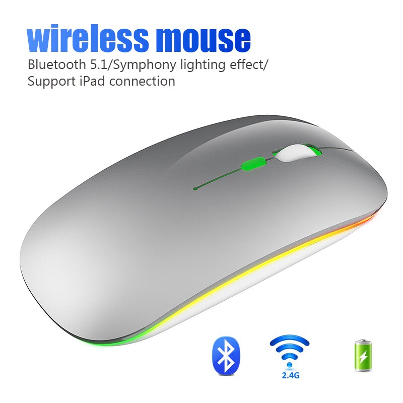 1600 Dpi Draadloze Muis Ergonomie Usb Opladen Stille 2.4Ghz Bluetooth Mause Gaming Muis Voor Pc Laptop Kleurrijke Verlichting