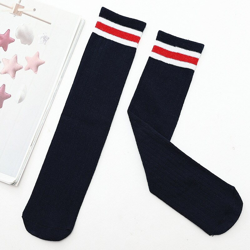 Bébé filles genou chaussettes hautes enfants enfant en bas âge Double aiguille coton Sport chaussettes pour enfants filles décontracté rayures longues chaussettes