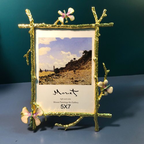 Golden Branches Floral Photo Frames Modern Gold Plated Framed Picture Frame Desk Decoration Family Portrait Photo Frame: B 7 inch