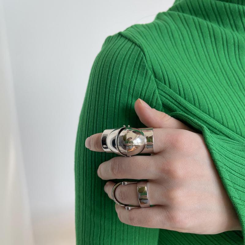 Armor Index Finger Joint Pure Silver Ring , High-end and Adjustable Ring for Men Ins