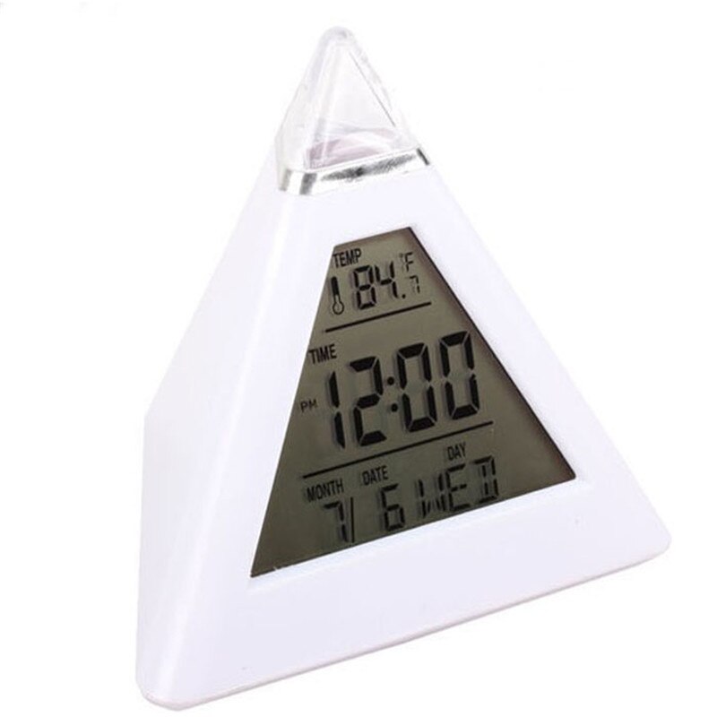 Moon Alarm Clock 7 LED Change Colors Pyramid LCD Digital Snooze Alarm Clock Time Data Week Temperature Alarm Clock