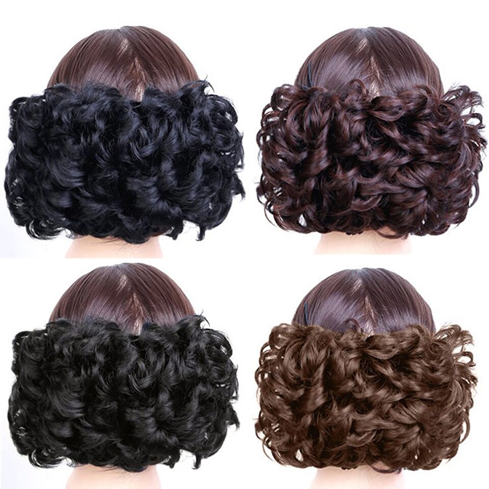 DIFEI Women's Elastic Net Curly Chignon With Curly Synthetic Hair Bun Extensions Updo Clip In Hair Hairpieces