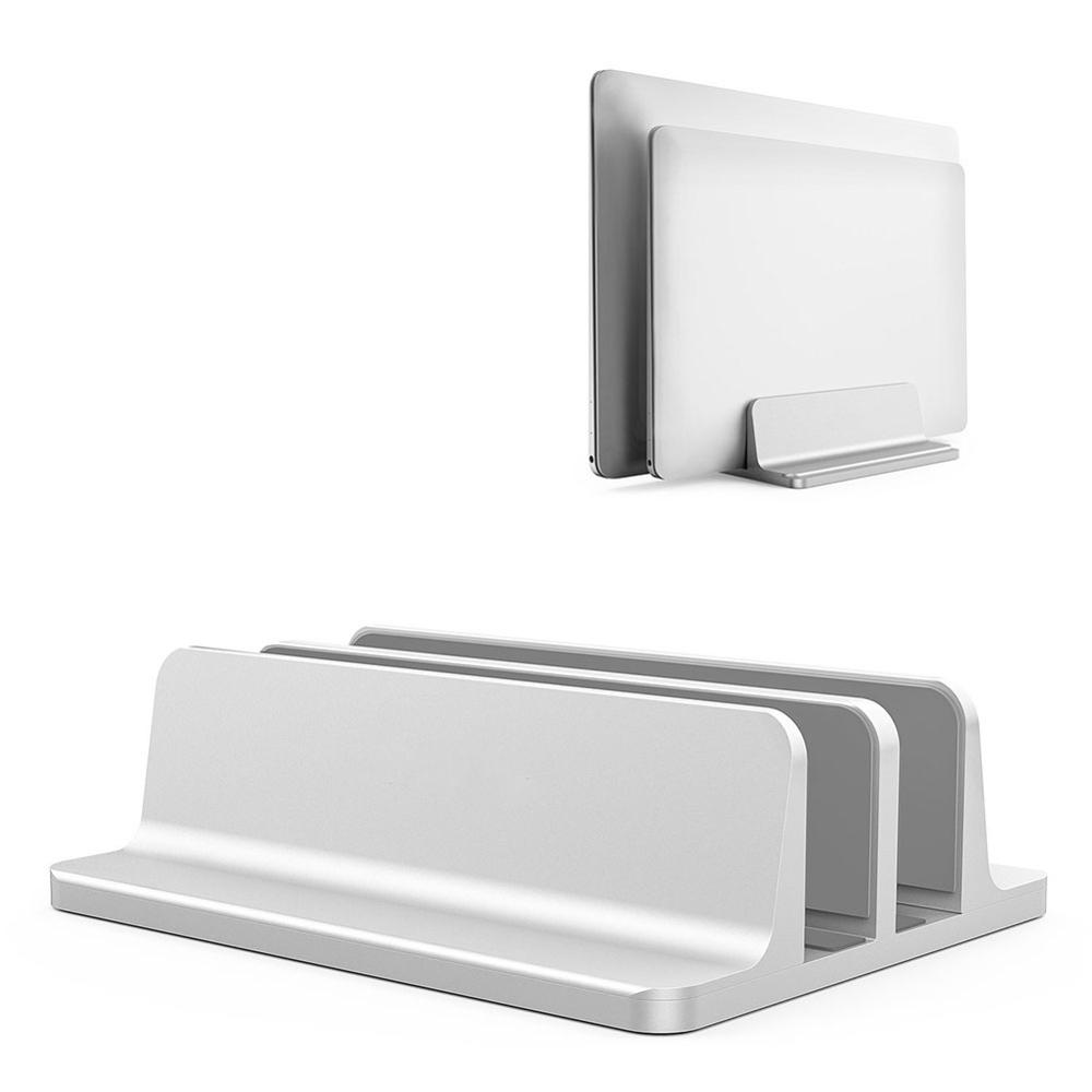 Verticale Laptop Stand Voor Macbook Air Pro Desktop Dubbele Desktop Stand Houder Met Verstelbare Dock (Tot 17.3 Inch) l30 R57: Zilver
