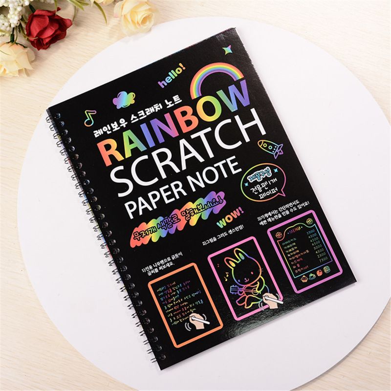 2Pcs Grote Magic Kleur Rainbow Scratch Art Paper Note Book Volledig Zwarte Tekening Q6PD