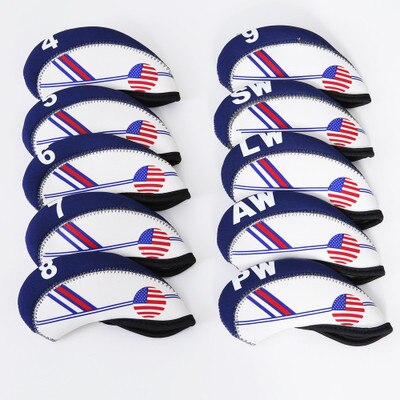 10 st brittisk flagga golf järnklubba head cover set us flag print blå vit golf head cove golf club cover: Oss flagga