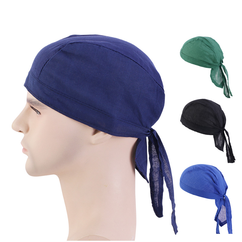 Unisex algodón Durag hombres mujeres transpirable Bandana sombrero doo du trapo diadema sombrero de pirata gorra de quimio accesorios para el cabello de Color sólido