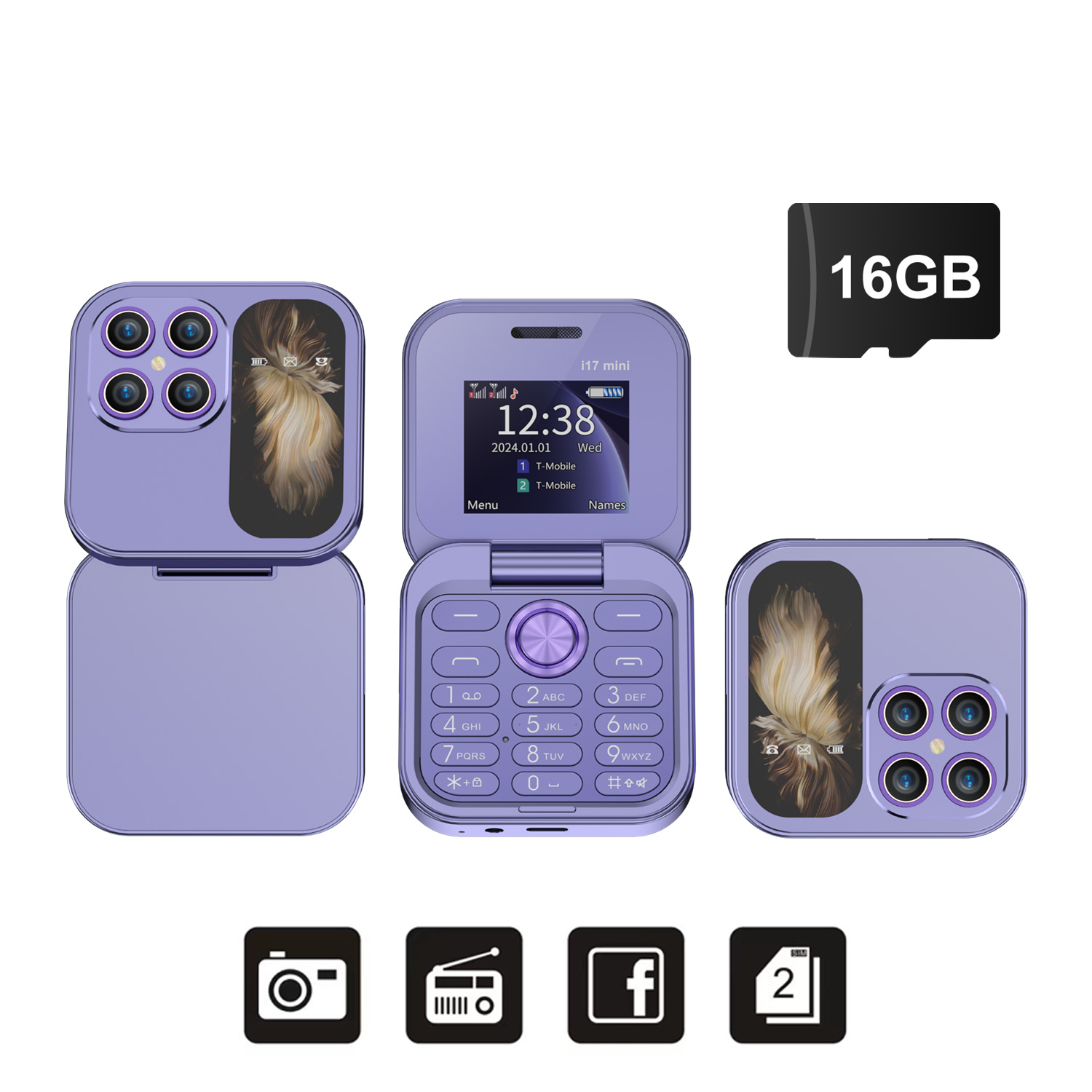 SERVO i17 Mini kippen praktisch 2G Netzwerk 1,77 Zoll Bildschirm Dual SIM Taschenlampe Geschwindigkeit wählen FM Radio Kleine faltbare Telefon: Silber