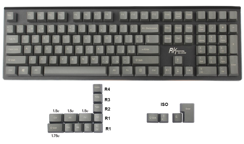 124-key Spanish Layout European ANSI ISO-ES OEM PBT Keycaps for Cherry MX Switches of Mechanical Keyboard: Gray