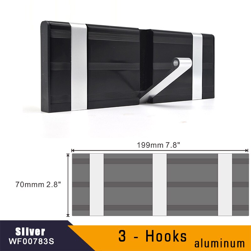 Aluminum Home Decor Nailless Folding Coat Hook Hallway Bedroom Door Hat Clothes Rack Hanger Kitchen Toilet Wall Brack Hooks: 3-Hook Sliver