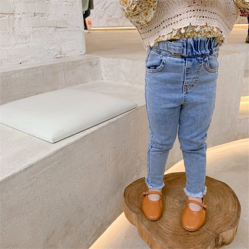 2-7T Toddler Kid Baby Girl Clothes Jeans primaverili per ragazza pantaloni in Denim elasticizzato a vita alta pantaloni eleganti da neonato Streetwear: 130