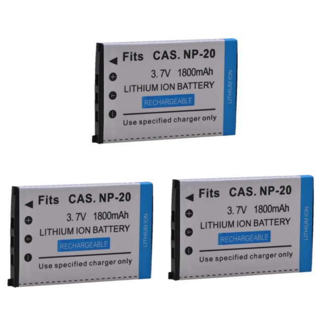 Batería de NP-20 NP20 CNP-20 de 1800mAh para CASIO NP 20, EX M20 S100 S20 S500 S600 S770 S800 S880 Z60 Z65 Z70 Z75 Z77 Z3 Z5 Z6 Z4 Z7: 3x Battery