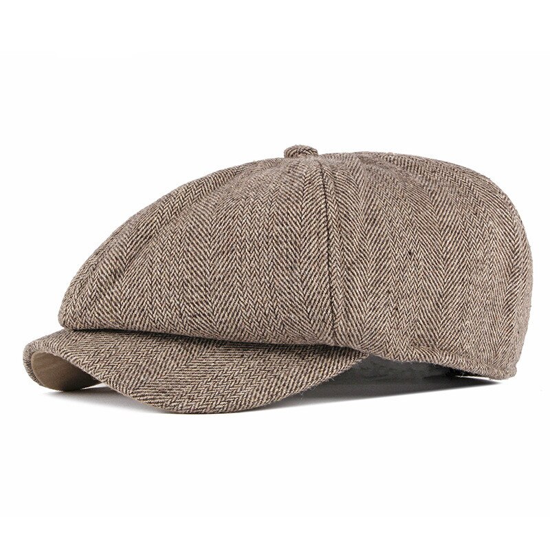 Sleckton herre newsboy kasket varme vinterhatte til mænd tweed baretter retro ottekantet hat far hatte peaky skyklapper: Brun