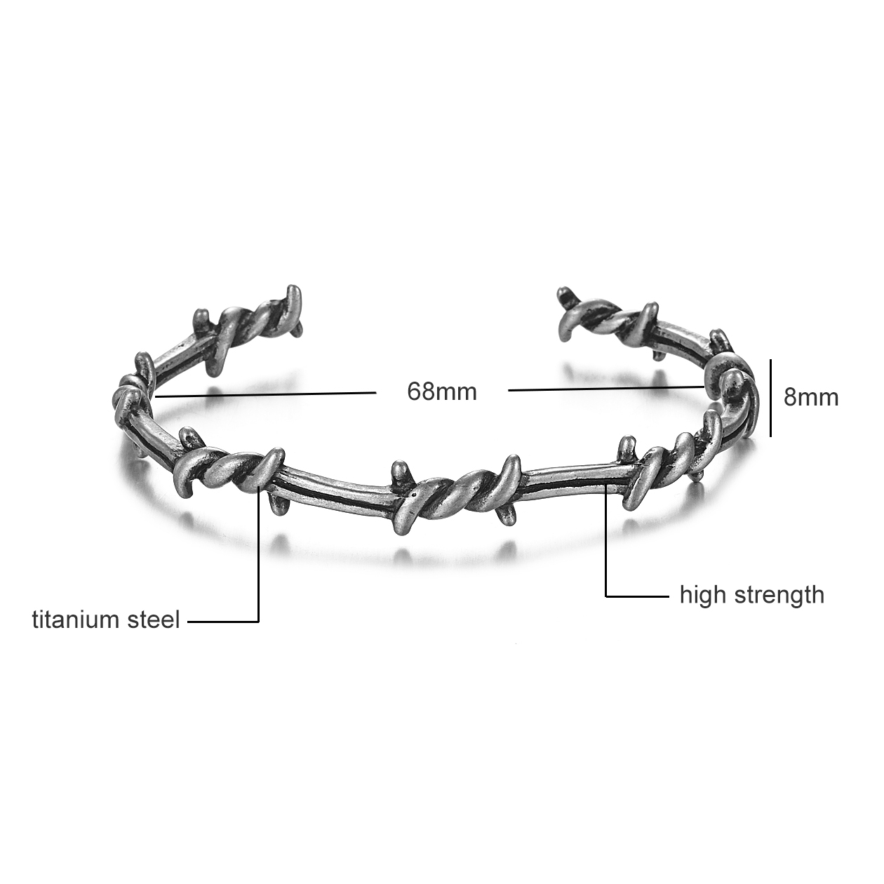 Mannen Bangle Open Manchet Twist Doornen Draad Pulsera Titanium Staal Geometrische Armband Open manchet Prikkeldraad Sieraden viking armbanden ss-164