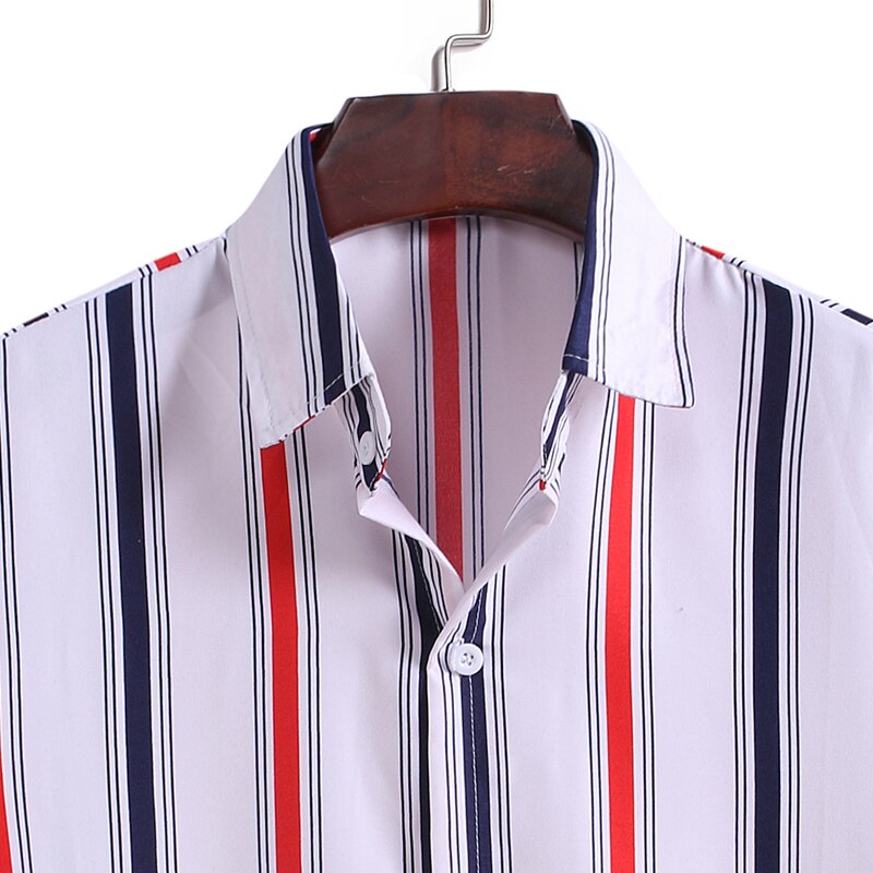 Men's Shirt Casual Stripe Shirts Shorts Sleeve Shirts Slim Fit Spring Summer Casual Men Striped Shirt