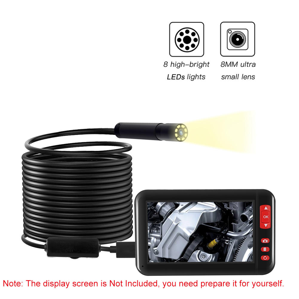 IP67 Waterproof USB Endoscope 10m/5m/2m Wire Industrial Endoscope Borescope Inspection Camera Built-in 8pcs LEDs 8mm Lens