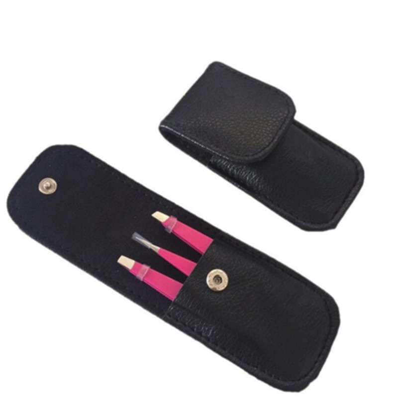 3 Stks/set Wenkbrauw Pincet Rvs Punt Tip/Slant Tip/Flat Tip Ontharing Make-Up Tool Kit Met roze \ Zwarte Tas Case