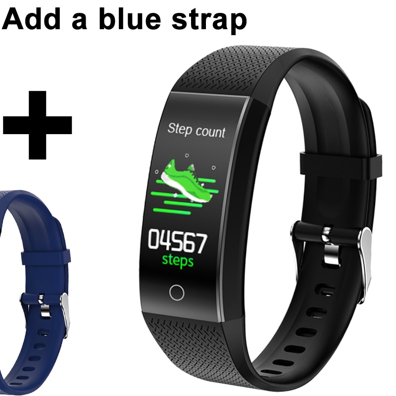 Smart Bracelet Body Temperature Watch Fitness Tracker Bracelet IP68 Waterproof Sport Pedometer Fitness Bracelet Blood Pressure: Add a blue strap