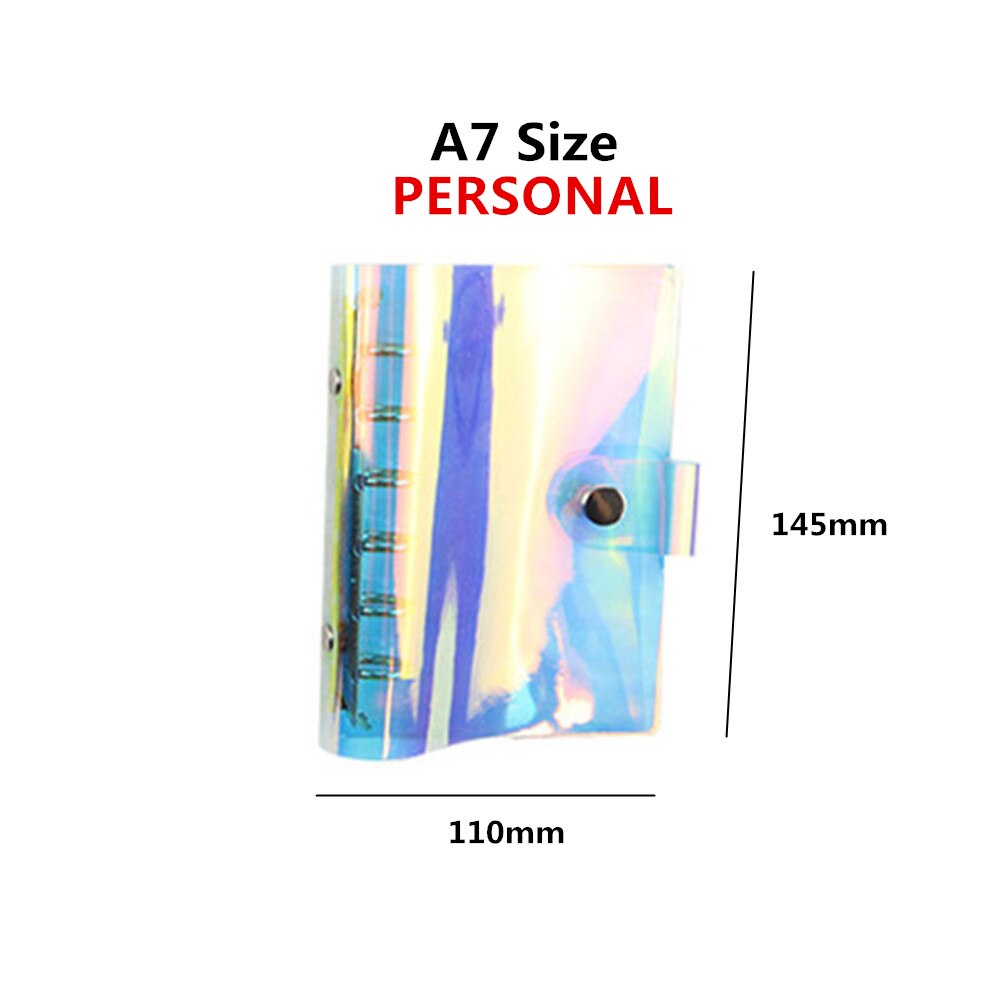 Personal A5 A6 A7 6 Hole Clear Binder Cover Rainbow Soft PVC Notebook Round Ring Protector with Snap Closure DIY Journal Cover: Personal A7 Suze