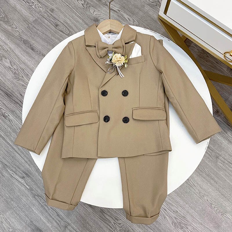 Conjunto de traje Formal de doble botonadura para niño, traje de Color sólido para de boda, traje de celebración, Blazer para niño, pantalones, conjunto de ropa de 2 piezas