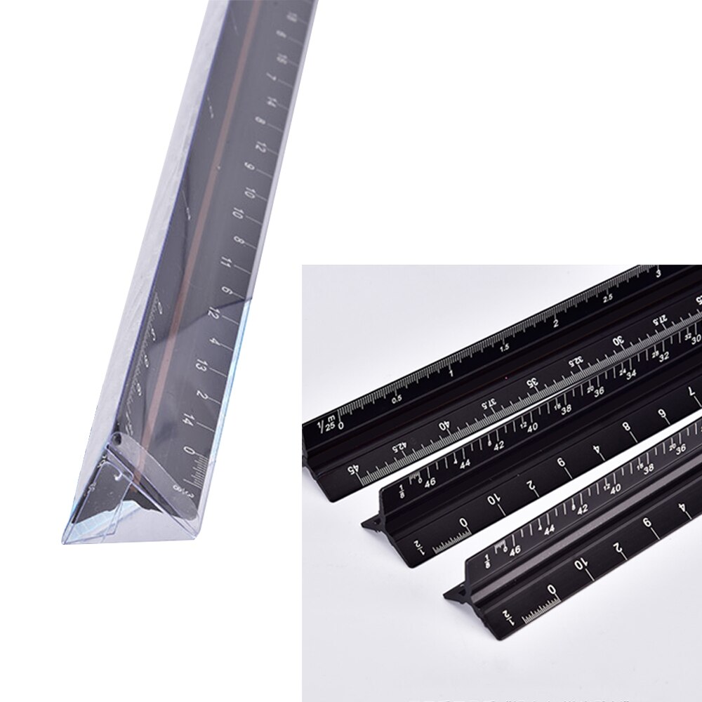 12 Inches Aluminium Metal Triangle Scale Architect Engineer Technical Ruler Measuring Gauge Square Size Measure Tool