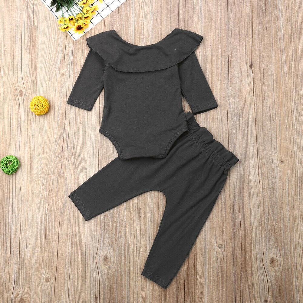 Casual 2 STUKS Peuter Kids Baby Meisjes Ruffle Romper Tops Broek Winter Outfits Kleding Slash Nek Warm meisjes kleding set