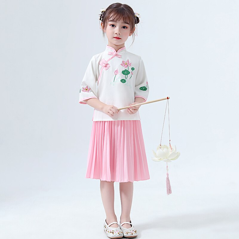 Hanfu Kostuum Meisjes Chinese Stijl Tang Pak Chinese Oude Traditionele Kinderkleding Folk Dansvoorstelling Kleding DQL770