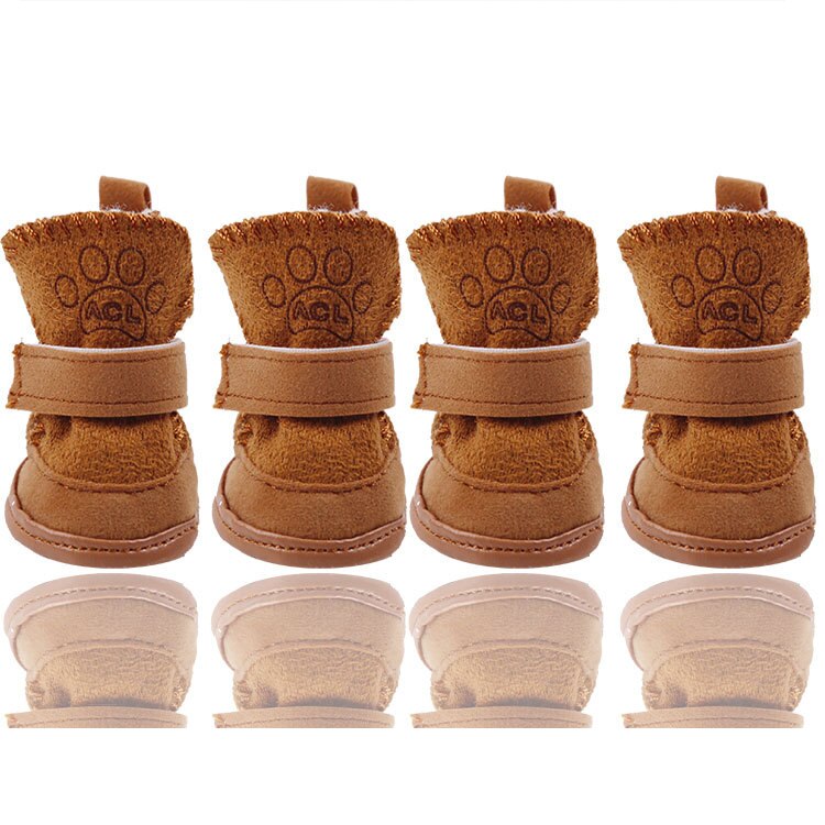 4 Stks/set Hond Schoenen Winter Warm Schoenen Voor Honden Dikke Sneeuw Wandelen Non Slip Katoen Pluche Voor Chihuahua Honden puppy Pet Product: brown / 1