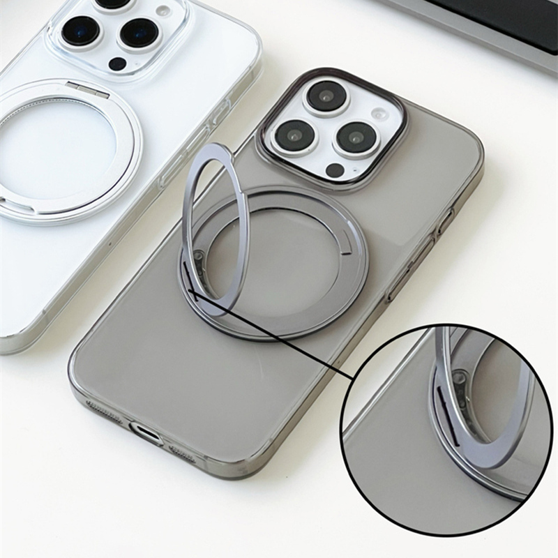 360 ° Coque de téléphone transparente avec béquille rotative MagSafe, étui rigide Transparent pour iPhone 16 pro max 15 Pro 14 13 12