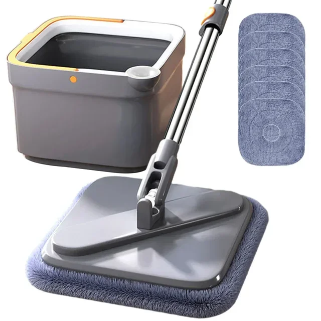 Handfreier faul quetschen Dreh Mopp mit Eimer, automatischer Bodenwischer, Nano-Mikrofasertuch, selbstreinigender quadratischer Mopp: Blau