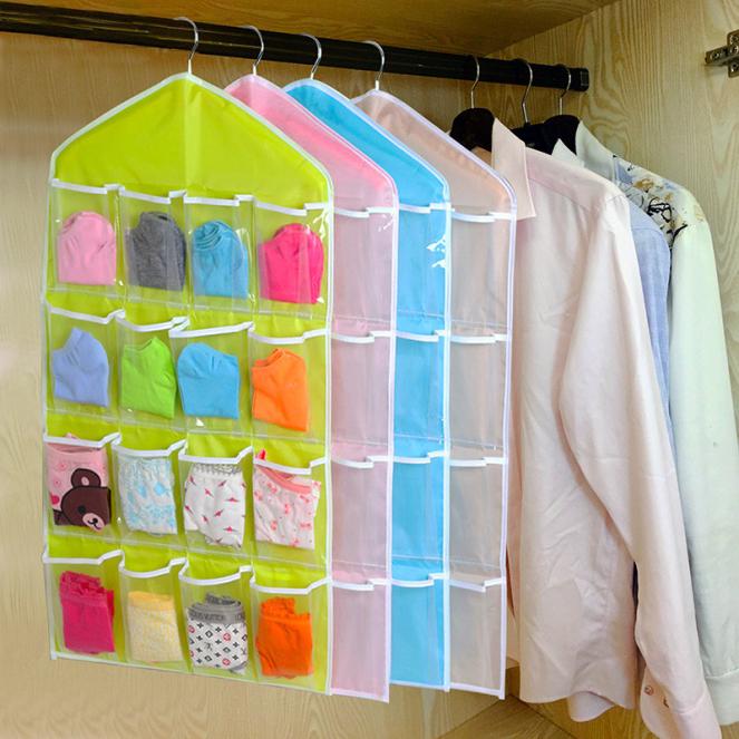Top Selling Wardrobe 16Pockets Socks Clear Hanging Bag Bedromm Organizer Tools Underwear Bra Storage Organizers