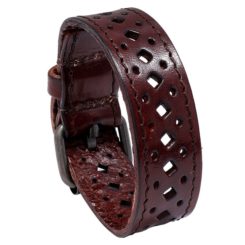 Niuyitid Retro Hollow Out Mannen Armband Hand Sieraden Pulsera Bijoux Party Drie Kleuren: dark brown