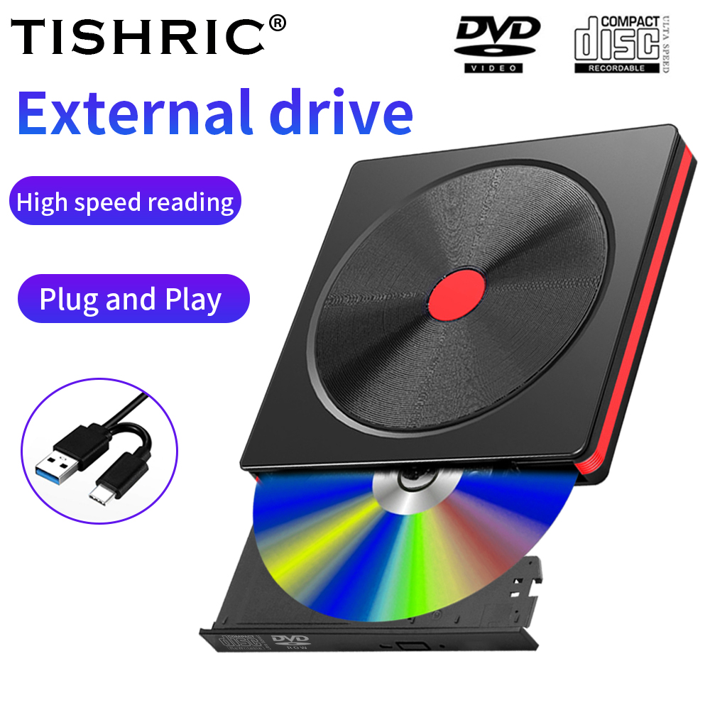 Tishic tragbare USB 3,0 externe DVD RW CD Writer Drive Reader Player optische Laufwerke für MacBook Laptop Desktop-PC