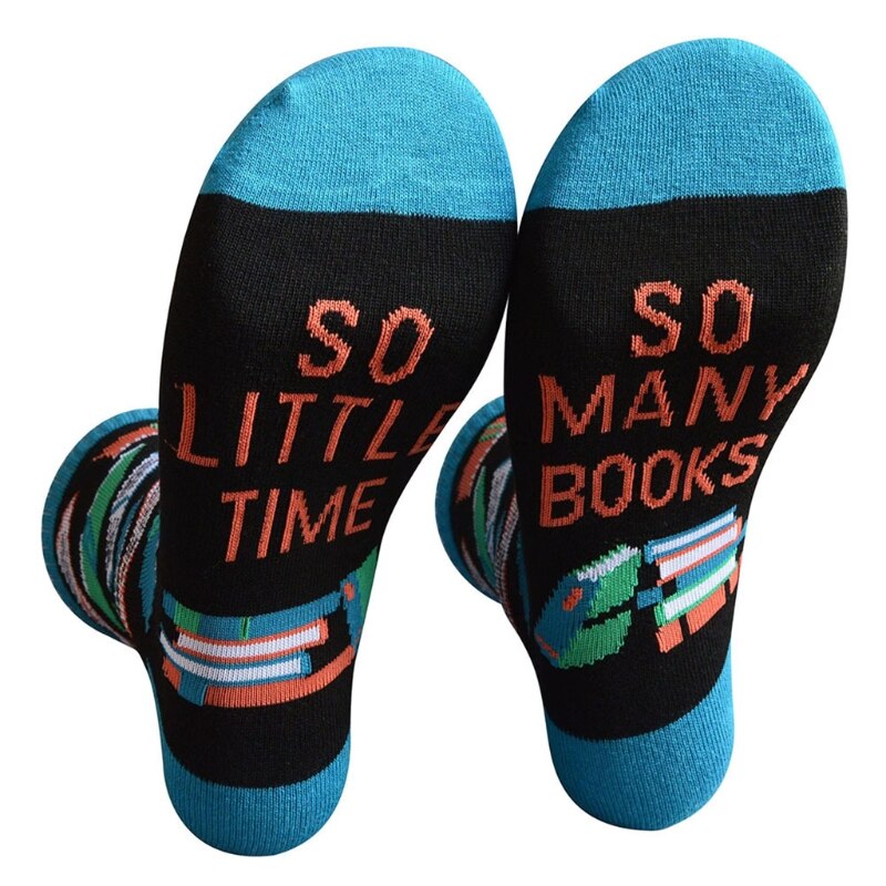Men Women Novelty Funny Saying Cotton Crew Socks Colorful Books Science Math Pattern Letters Print Contrast Color Hosiery