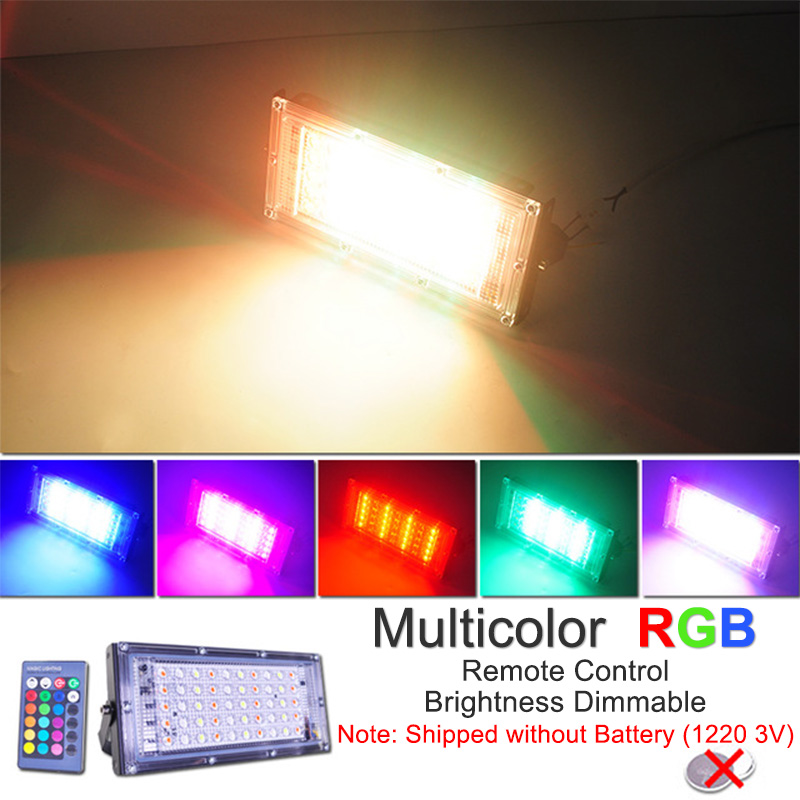 =(K)= LED Flood Light 50W 100W RGB Floodlight 220V LED Street Reflector Spot Lamp waterproof IP65 outdoor Lighting led spotlight: RGB remote / Black Shell