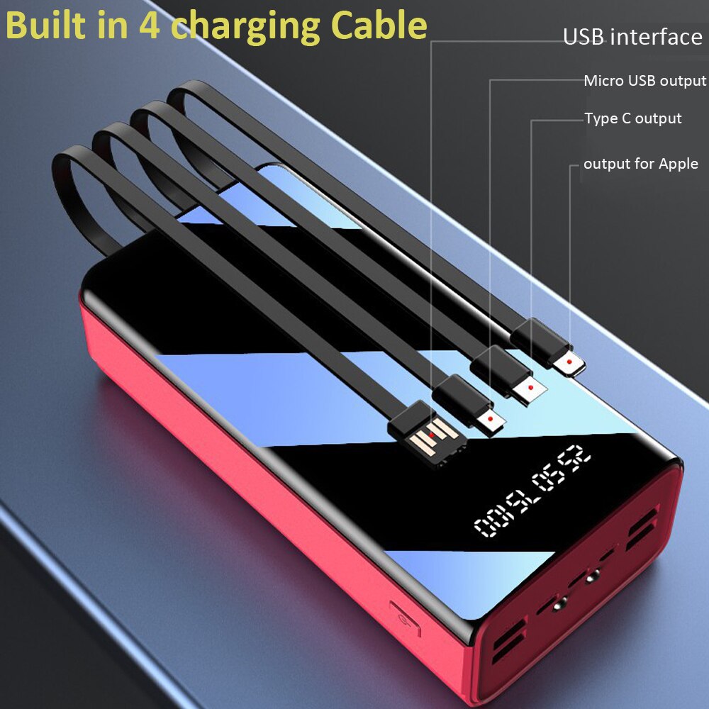 50000Mah Power Bank Grote Capaciteit Spiegel Led Display Powerbank 2.1A Snel Opladen Externe Batterij Oplader Voor Xiaomi Samsung