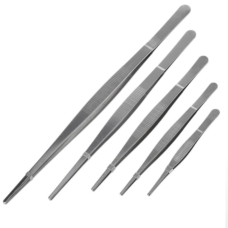 Toothed Tweezers Barbecue Stainless Steel Long Food Tongs Straight Home Tweezer Garden Kitchen BBQ Tool 5 Sizes P31A