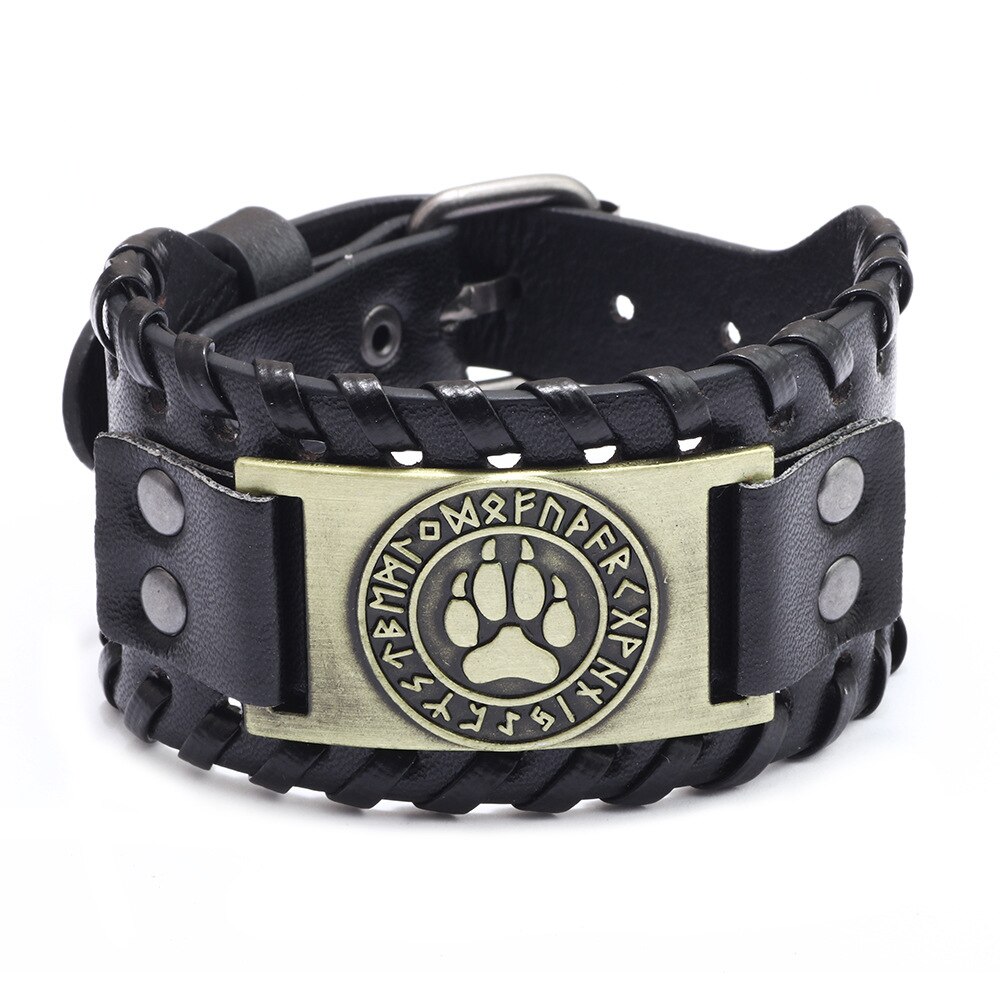 2021 toten design nórdico viking odin bússola pulseira para homem mão-tecido ampla pulseira de couro ajustável pulseiras punk jóias: SGF1056-A