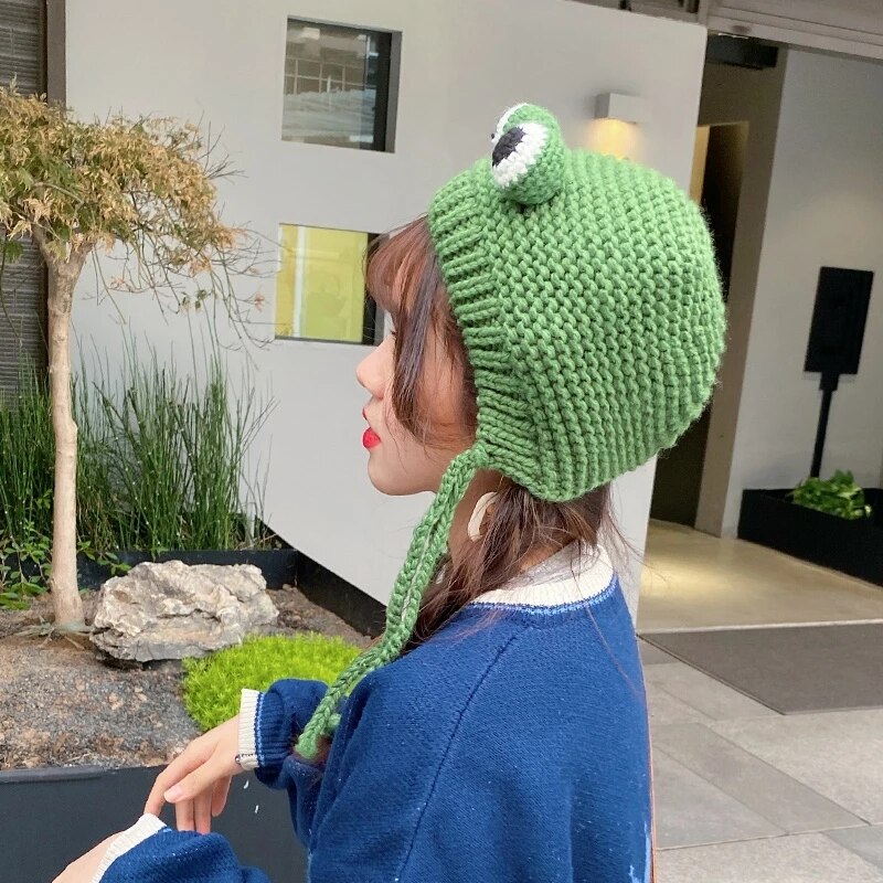 Funny Frog Hat Unisex Women Kids Girls Crochet Knitted Costume Beanie Hats Cap Skullies Party Dress Up