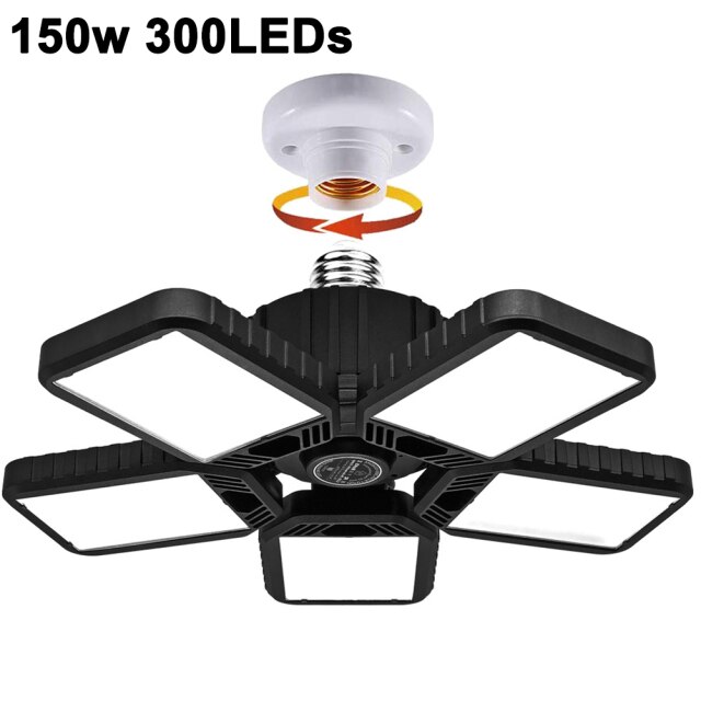 Led Garage Licht Led High Bay Workshop Plafondlamp Magazijn Verlichting Lamp 100W Verstelbare 5 Blad Vervormbare Lamp Voor garage: Black 150W