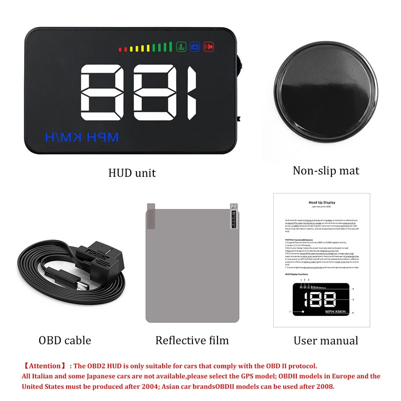 A500 3.5 Inch Car HUD Head Up Display Speedometer OBD2 OBDII OBD Auto Projector Parameter Display With Overspeed Warning
